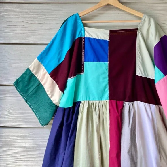 Handmade Quilted Patchwork Colorblock Dress SKU 06127 - Picture 6 of 10